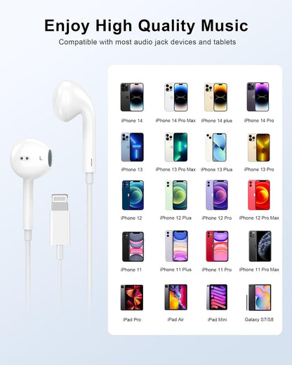 2 Pack Apple MFi Certified Wired Earbuds for iPhone, Lightning Headphones