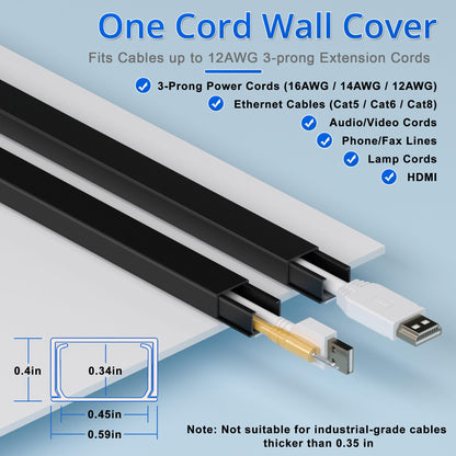 ZhiYo 85" Cord Cover for 1 Wire, Mini White Cord Hider Wall, 0.5"W x 0.3"H