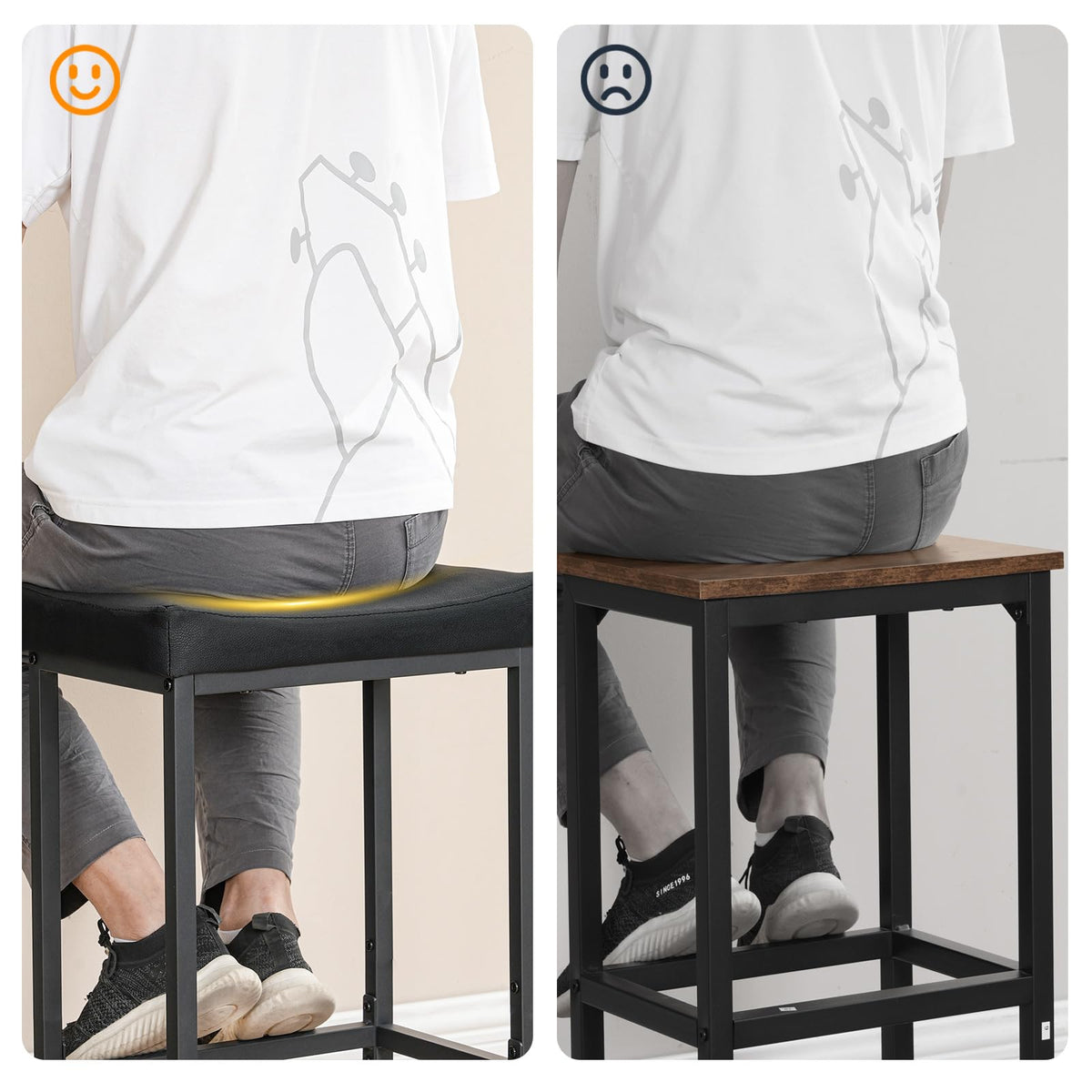HOOBRO Bar Stools, Set of 2 Bar Chairs, Counter Height Stools, Saddle Barstools with Curved Surface, 24.8 Inches, 2.4" Thick Upholstery, for Kitchen, Dining Room, Cafe Black BB10BY01