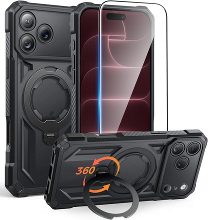 FNTCASE for iPhone 17 Case with 360 Spin Magnetic Stand