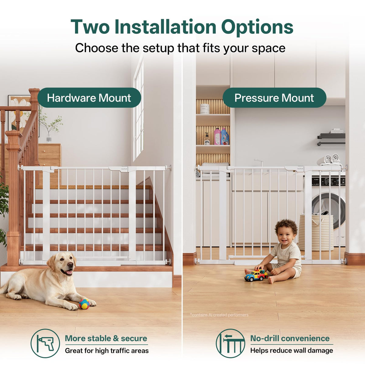InnoTruth 27-36.6 in Wide Baby Gate for Stairs and Doorways, Black