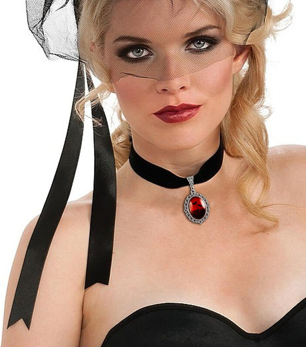 Halloween Heart Necklace for Women Vampire Raven Choker Necklace