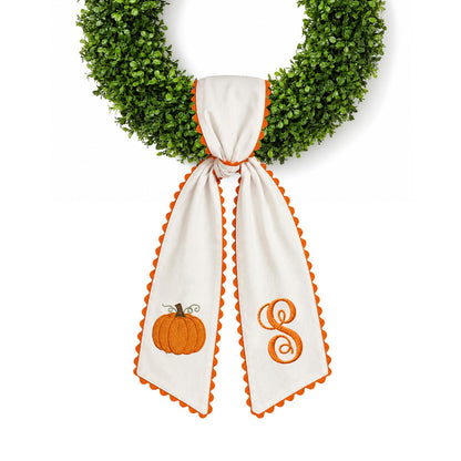 Halloween Pumpkin Wreath Sash Fall Front Door Orange Bow Decor (Y)