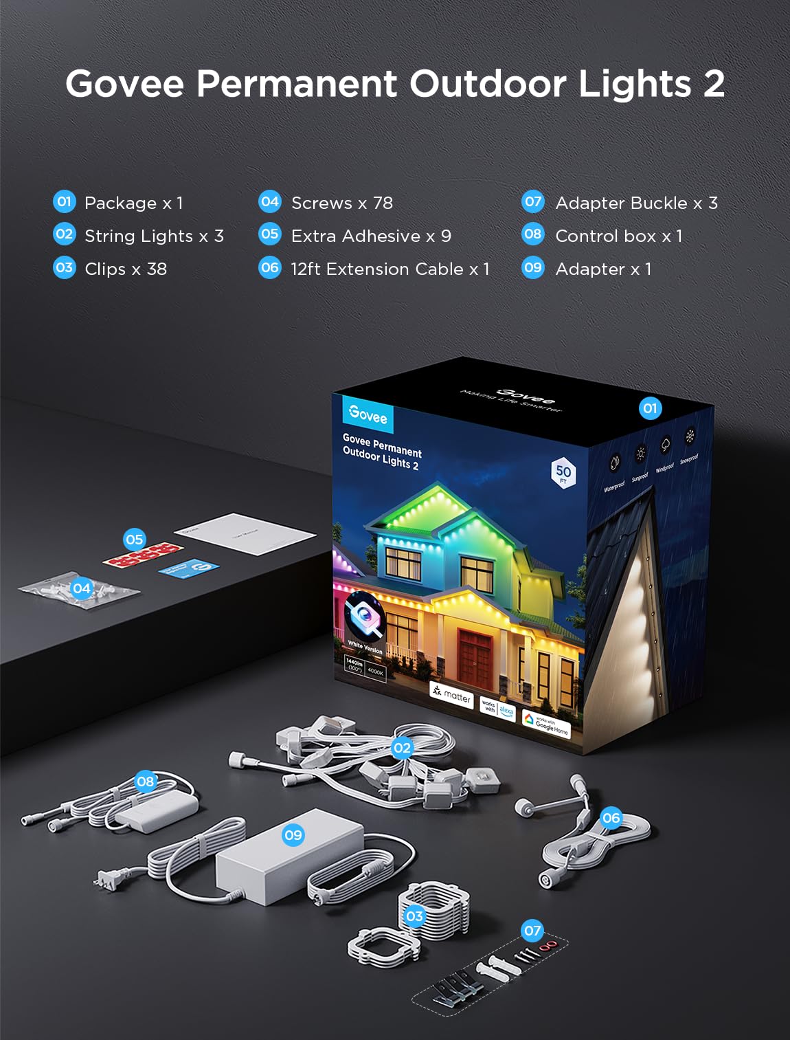 Govee Permanent Outdoor Lights 2, 100ft RGBIC Outdoor Lights with 100 Modes