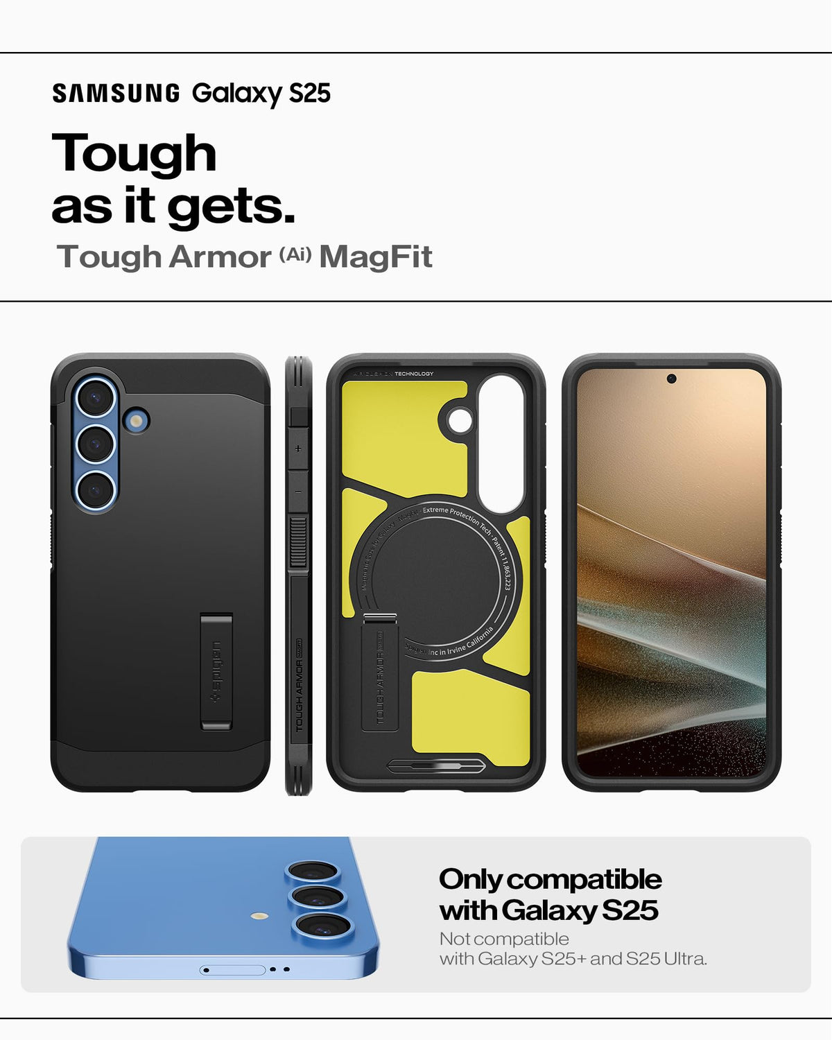 Spigen for Galaxy S26 Case, Tough Armor MagFit [Kickstand] [Compatible with MagSafe] [Military-Grade Protection] - Black