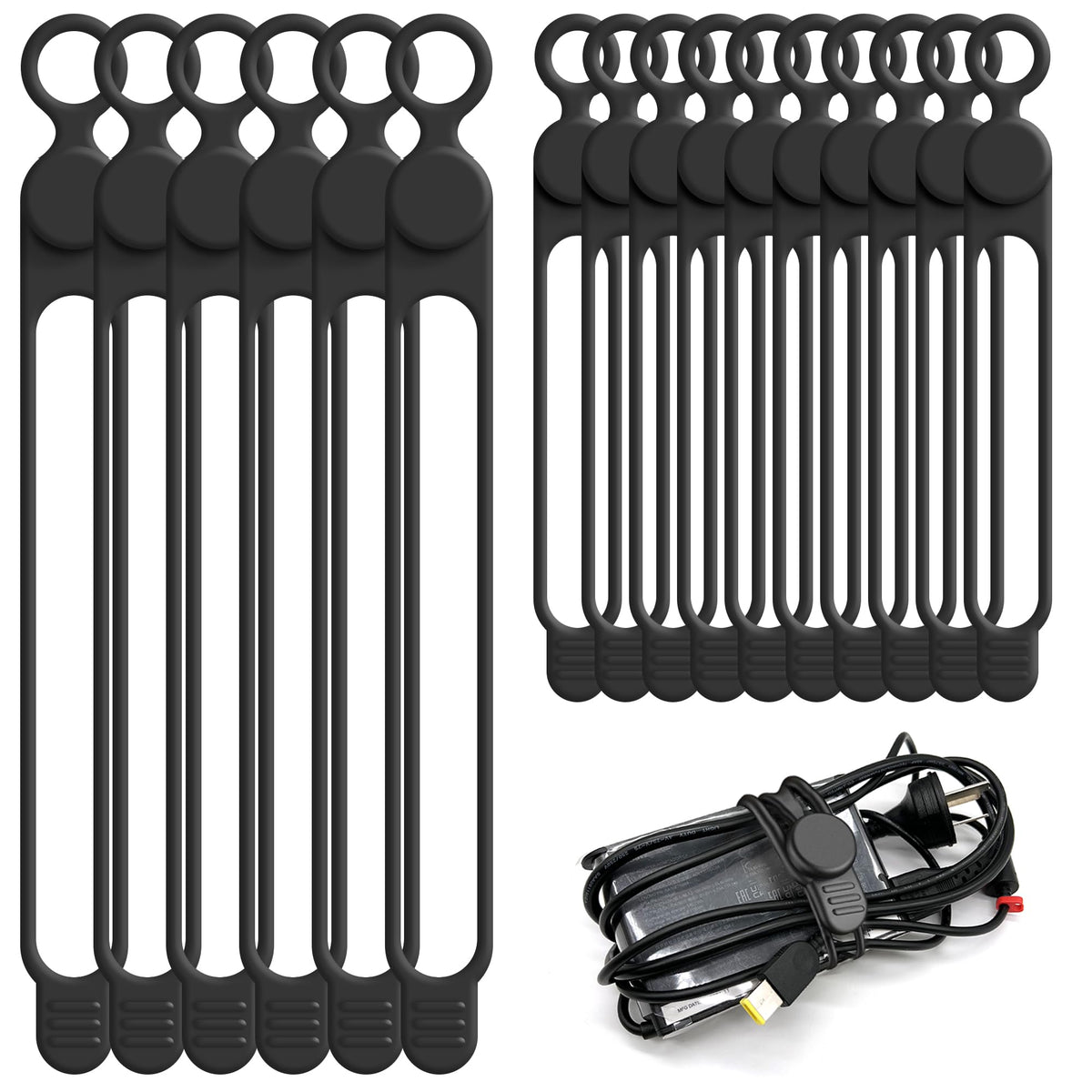 Silicone Cable Ties, Cord Organizer Cable Management,2Sizes-Grey