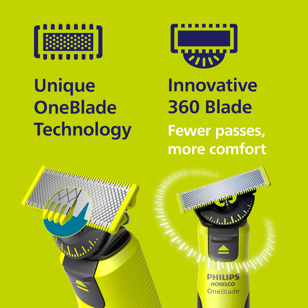 Philips Norelco OneBlade 360 Hybrid Face Trimmer and Shaver, 5 Length Comb