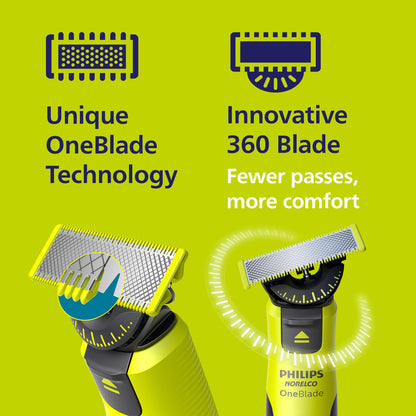 Philips Norelco OneBlade 360 Hybrid Face Trimmer and Shaver, 5 Length Comb