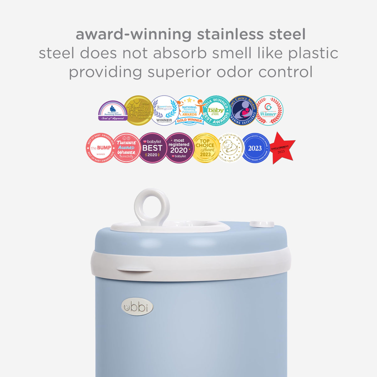 Ubbi Stainless Steel Diaper Pail, No Special Bags, Odor-Locking, White