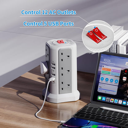 HAFINO Tower Extension Lead with USB Slots, PD18W USB C Fast Charger, 1.8M
