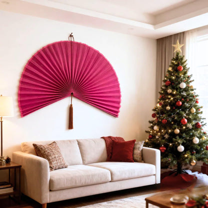 ChumDecor Bamboo Fan Wall Decor, Japanese Wall Fan, Red Brown 40 in