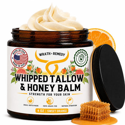 Wrath & Remedy Beef Tallow and Honey Balm, Handcrafted, Unscented, 4 oz