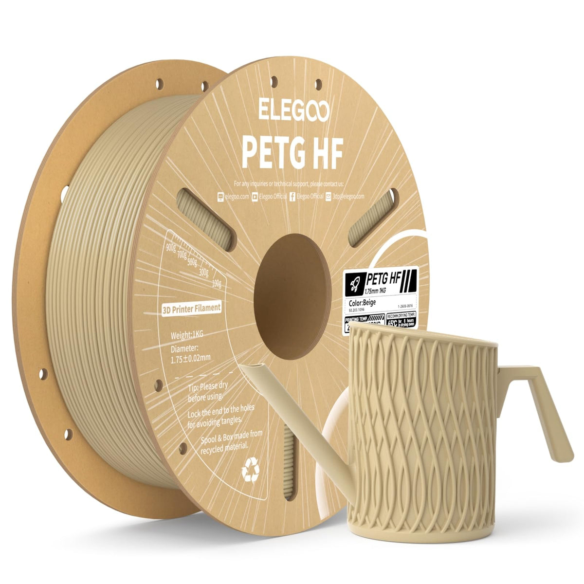 ELEGOO Rapid PETG 3D Printer Filament 1.75mm Black 1KG