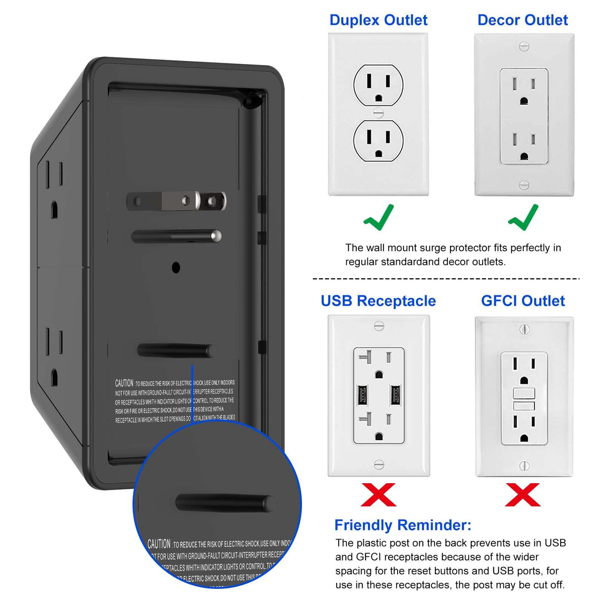 Multi Plug Wall Outlet Night Light, POWRUI 6 Outlet Extender & 3 USB Ports