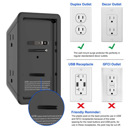 Multi Plug Wall Outlet Night Light, POWRUI 6 Outlet Extender & 3 USB Ports