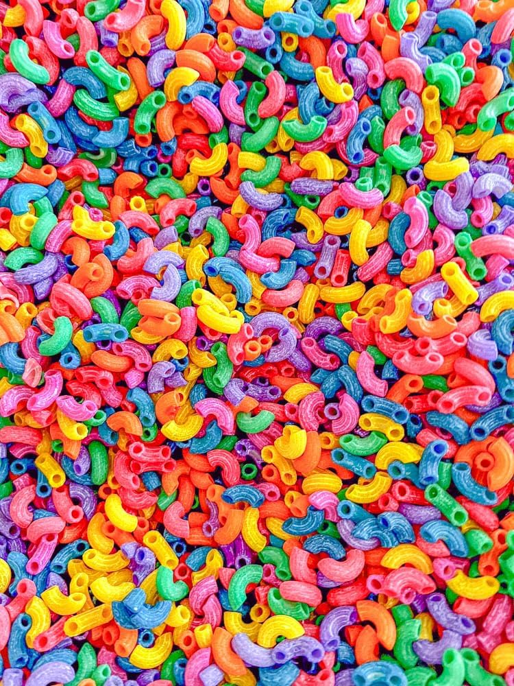 2 Cups of Rainbow Pasta Sensory Bin Filler for Sensory Table - Elbow Noodles