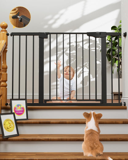 Cumbor 29.7-51.5 in Extra Wide Baby Gate for Stairs, Dog Gate Indoor Black