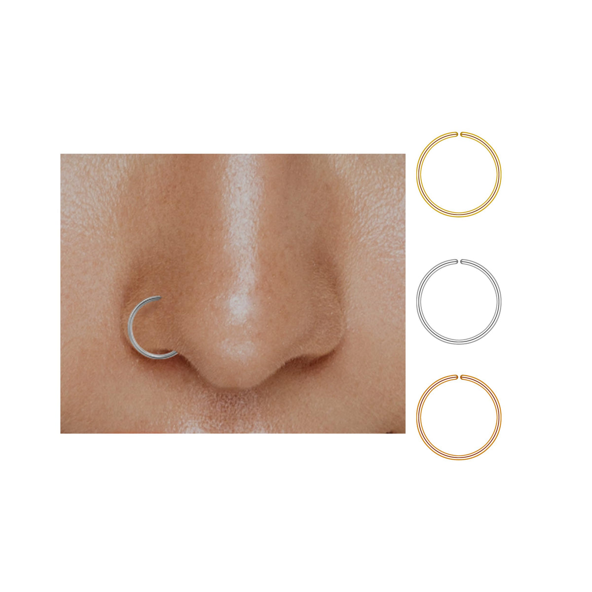 Small Thin Gold or Sterling Silver Nose Ring Hoop for Women, 20G/22G/24G