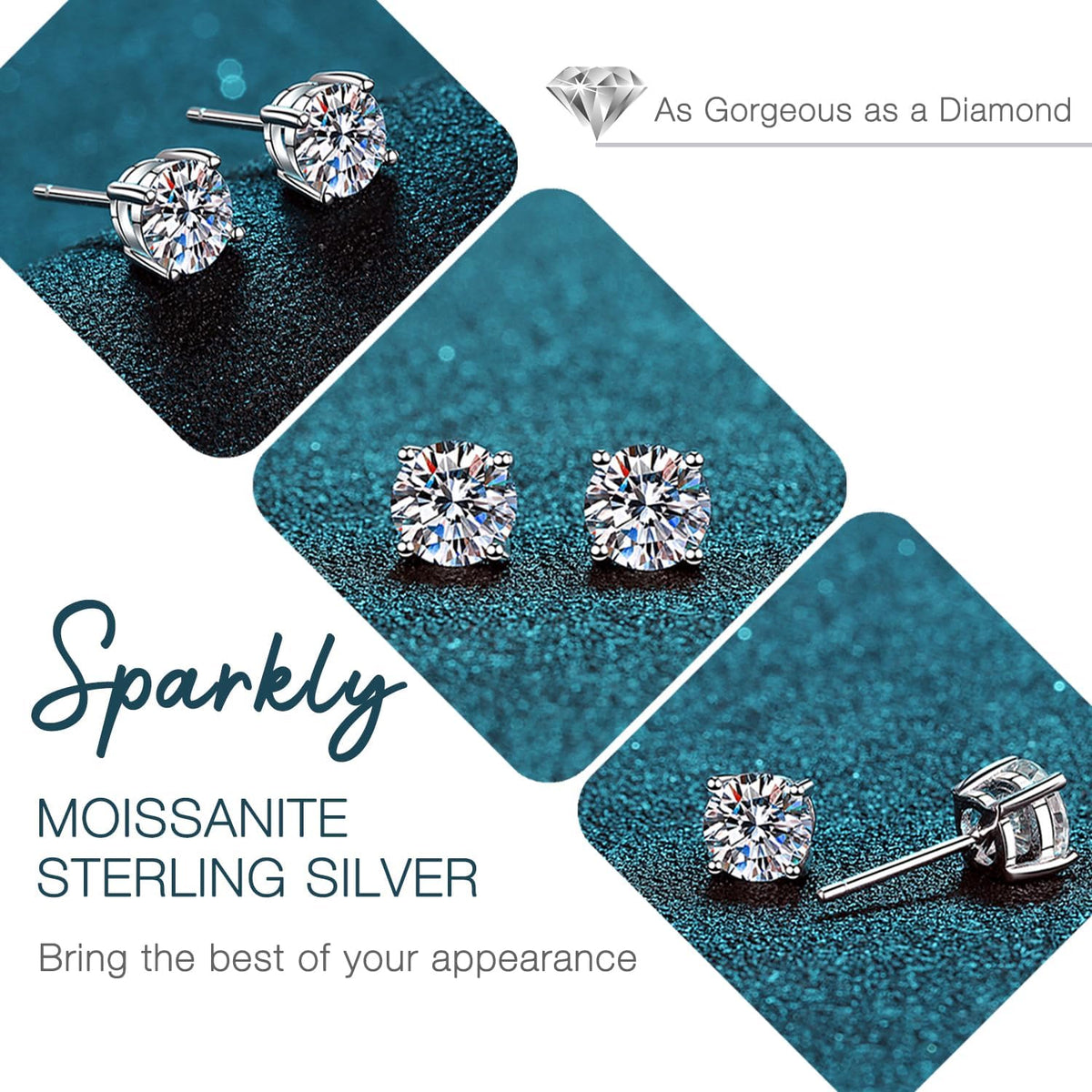 Moissanite Stud Earrings GRA 925 Sterling Silver Earrings for Men