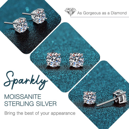 Moissanite Stud Earrings GRA 925 Sterling Silver Earrings for Men
