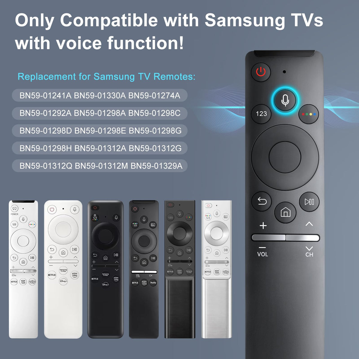 Replacement for Samsung TV Remote, for All 2018-2024 Samsung Remote Control for Smart TV with Voice Control. No Solarcell. 2-Year Warranty.