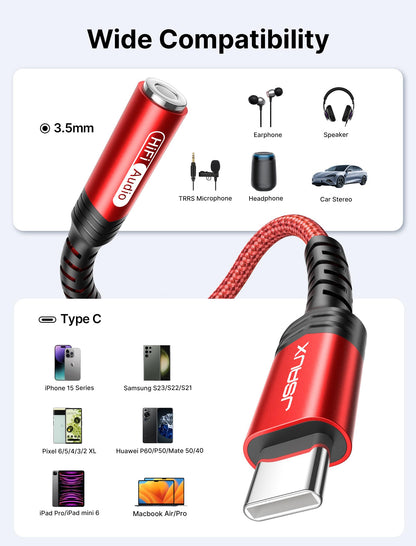 JSAUX 2 Pack USB C to 3.5mm Audio Adapter, Smart DAC Headset Dongle, Black