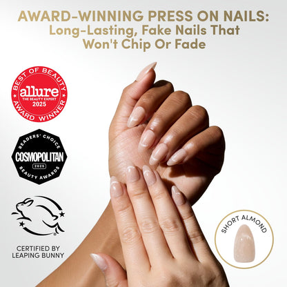 Glamnetic Press On Nails, Short Almond Glossy, Fake Nails 24pc Nail Kit
