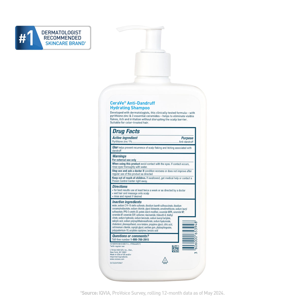 CeraVe Hydrating Anti Dandruff Shampoo, Itchy Scalp Treatment, 12oz