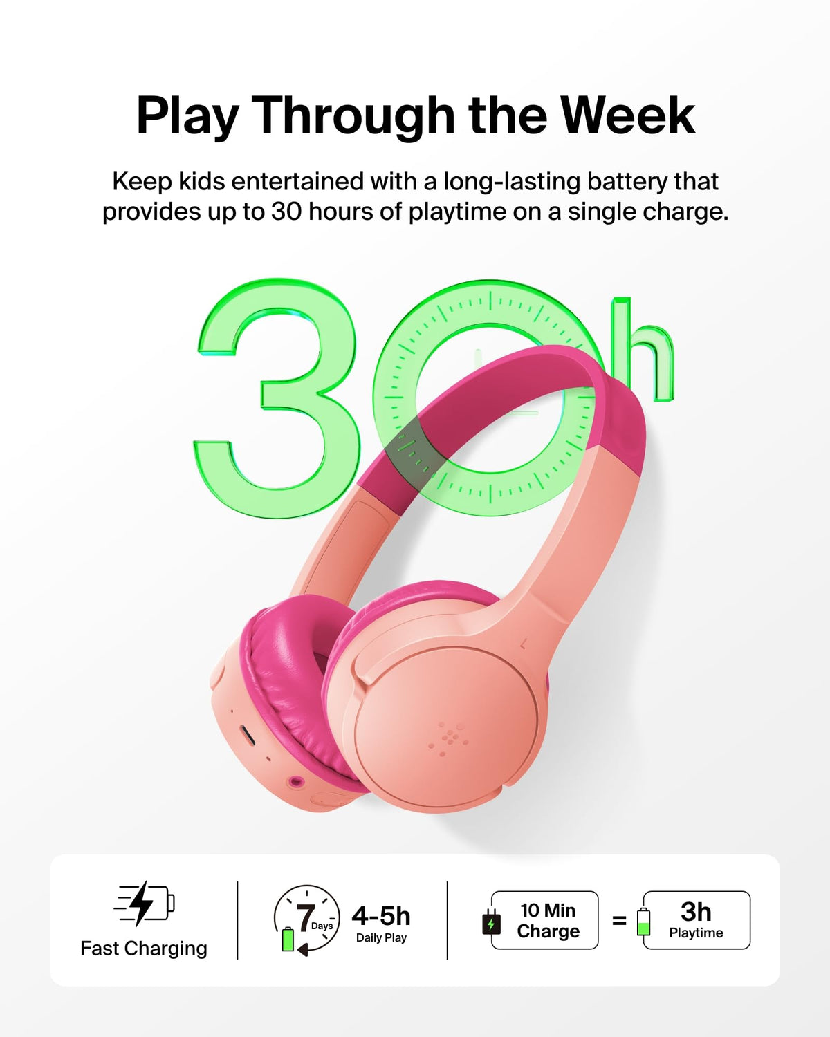 Belkin SoundForm Mini Kids Headphones, Wireless&Wired, 30H Playime, School
