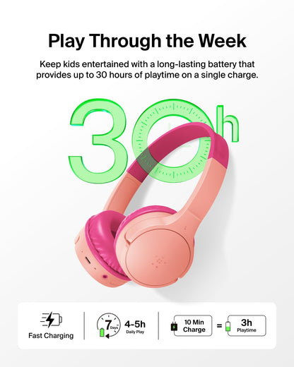 Belkin SoundForm Mini Kids Headphones, Wireless&Wired, 30H Playime, School