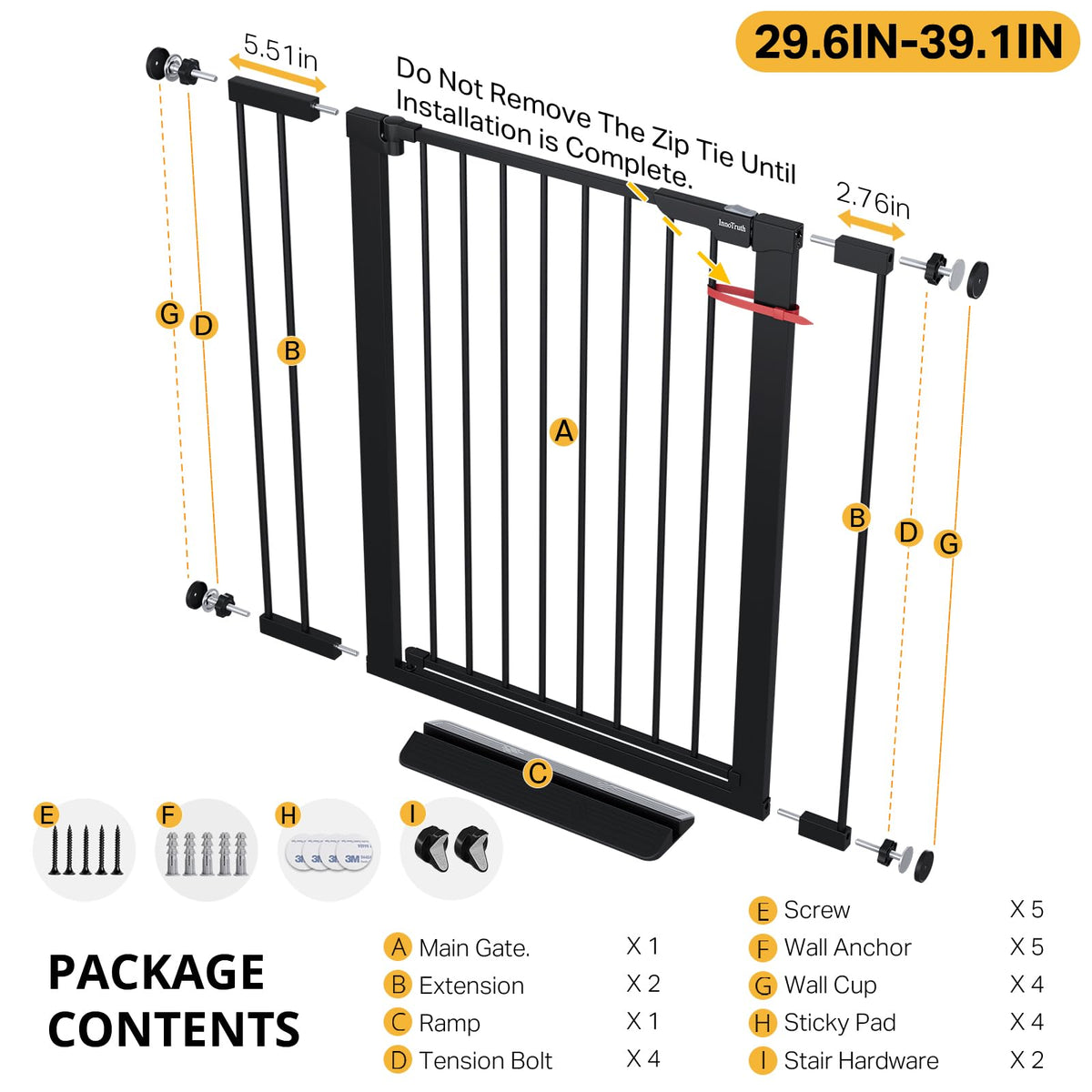 InnoTruth 27-36.6 in Wide Baby Gate for Stairs and Doorways, Black
