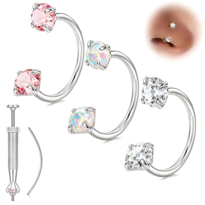 Horseshoe Nose Ring 20g 18g Gold Silver Opal CZ Double Gem Nose Rings Studs for Women Men 7mm 8mm Hypoallergenic Hoop Earrings Cartilage Helix Tragus Nostril Septum Daith Piercing Jewelry