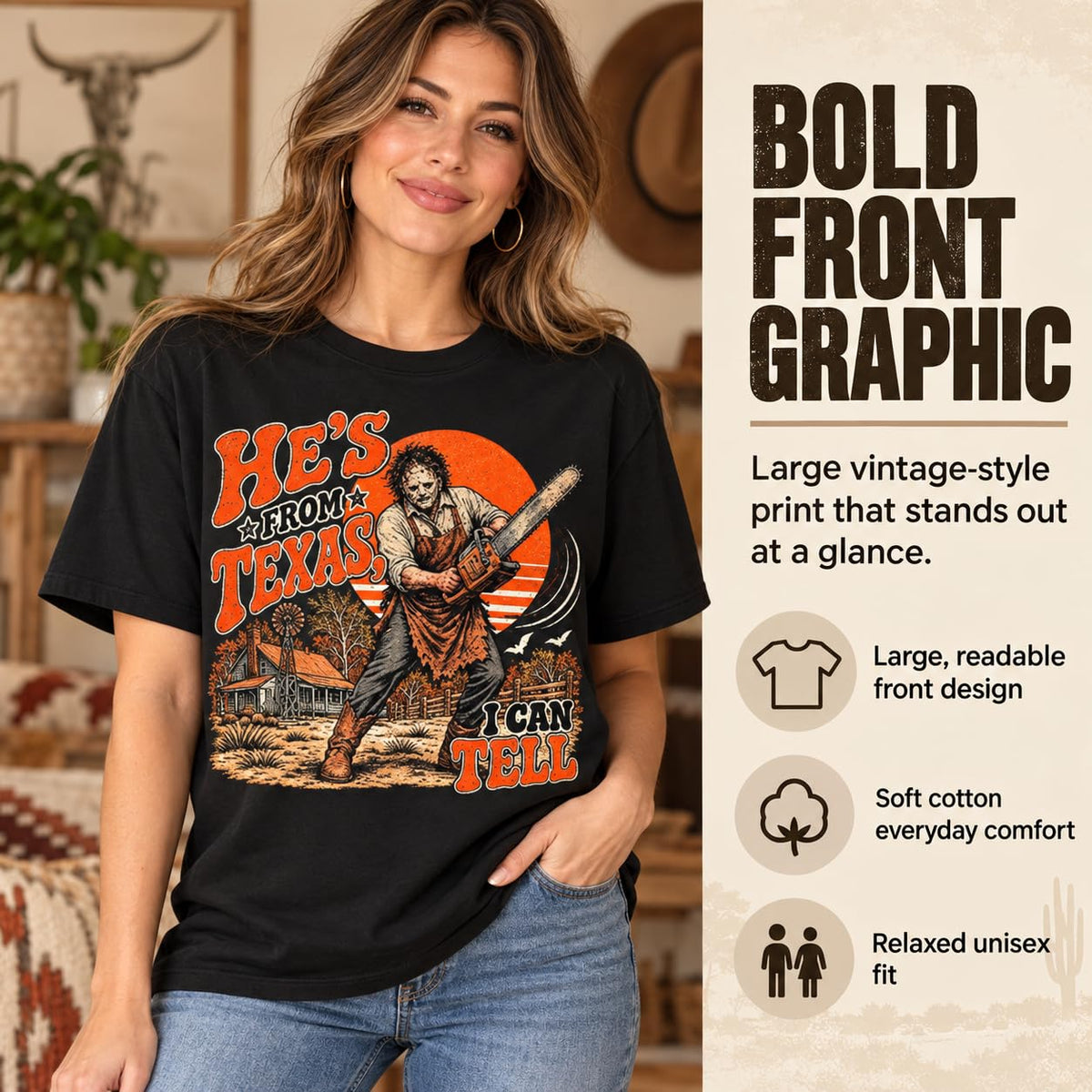 He's from Texas I Can Tell Shirt, Chainsaw Horror Tee, Spooky Season
