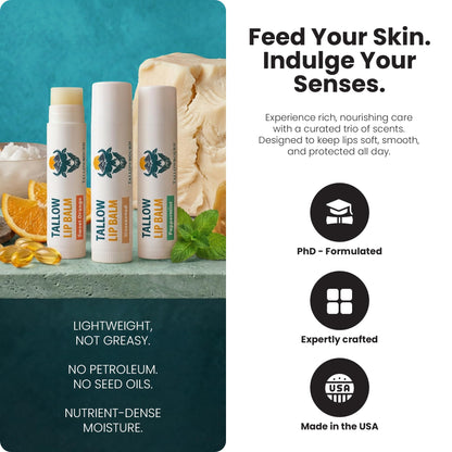 Moisturizing Grass-Fed Beef Tallow Lip Balm 3pk – Sweet Orange