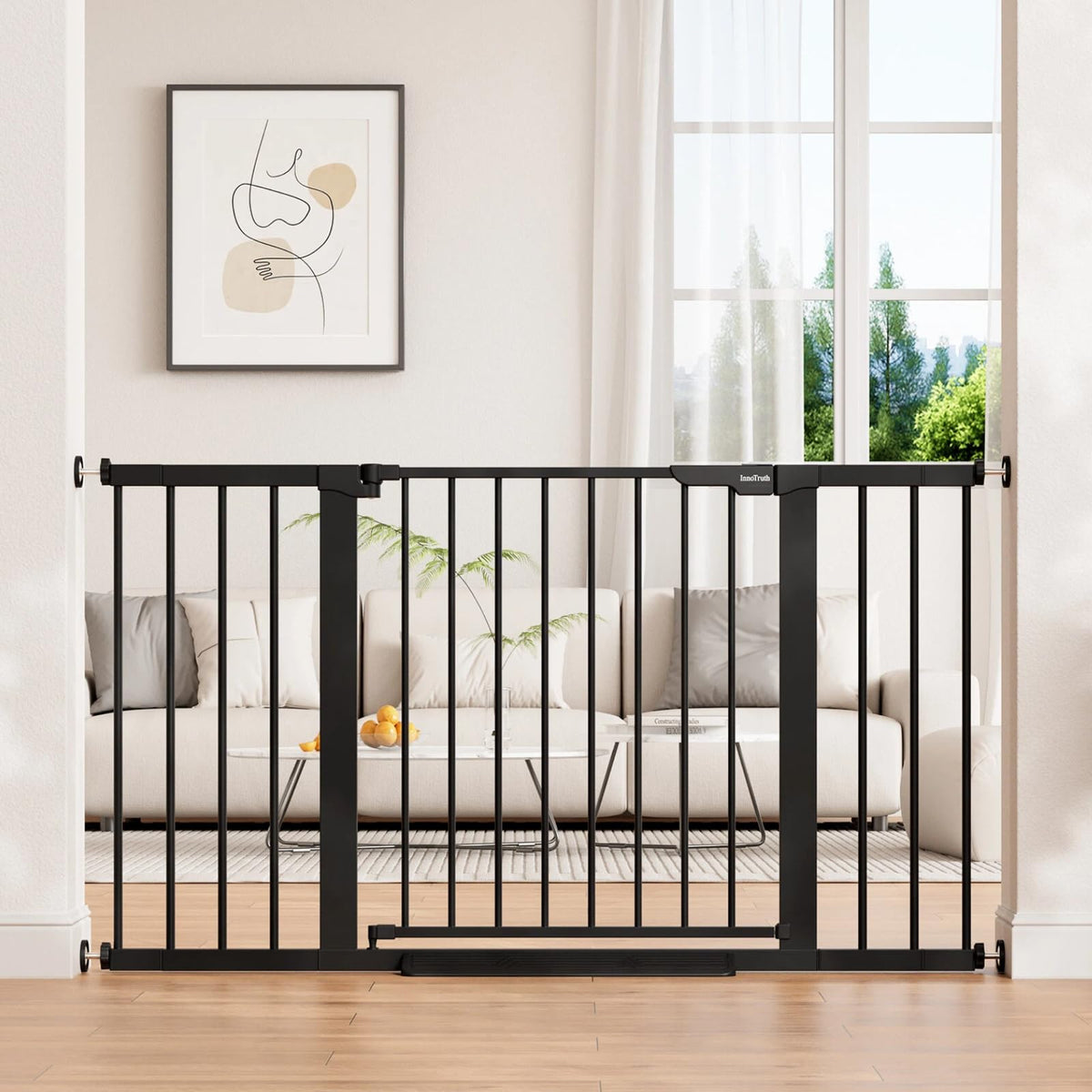 InnoTruth 27-36.6 in Wide Baby Gate for Stairs and Doorways, Black