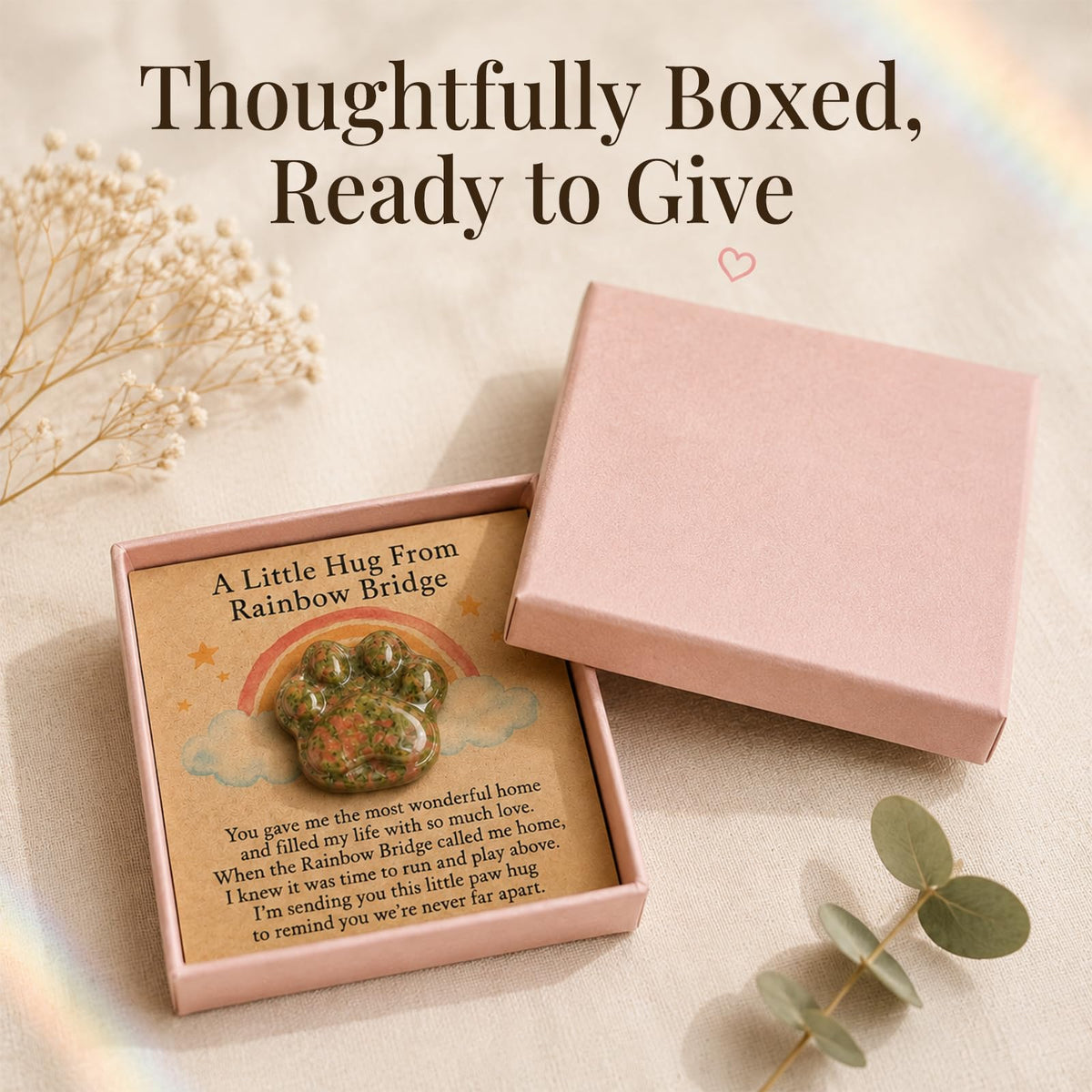 Dog Memorial Gifts for Loss of Dog, Rose Quartz Paw & Memorial Bracelet