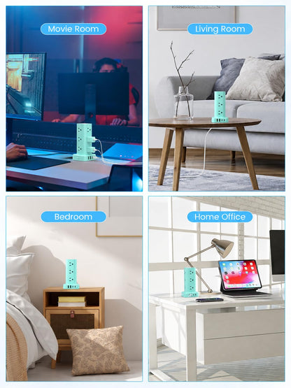 6FT Power Strip Tower Surge Protector, 12 Wide Spaced Outlets, 4 USB