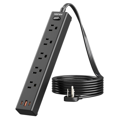 5 Outlets 2 Prong Power Strip with 3USB, 6FT Extension Cord for Old House