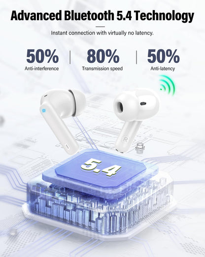 Wireless Earbuds, Bluetooth 5.4 Headphones Bass Stereo/Clear Call,Rose Gold