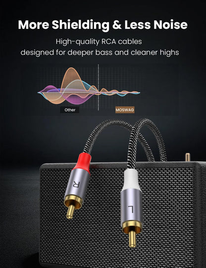 MOSWAG 2RCA Male to 2RCA Male Phono Cable 1m, 2 RCA Audio Cable Phono Lead