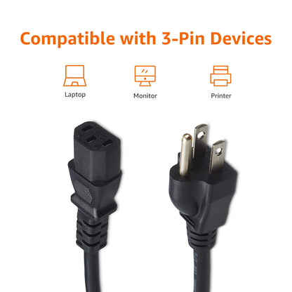 Amazon Basics Replacement Power Cord for Computer, Monitor, TV, Printer, PC, 3 Prong, 18 AWG, 125 Volts, 10 Feet, Black