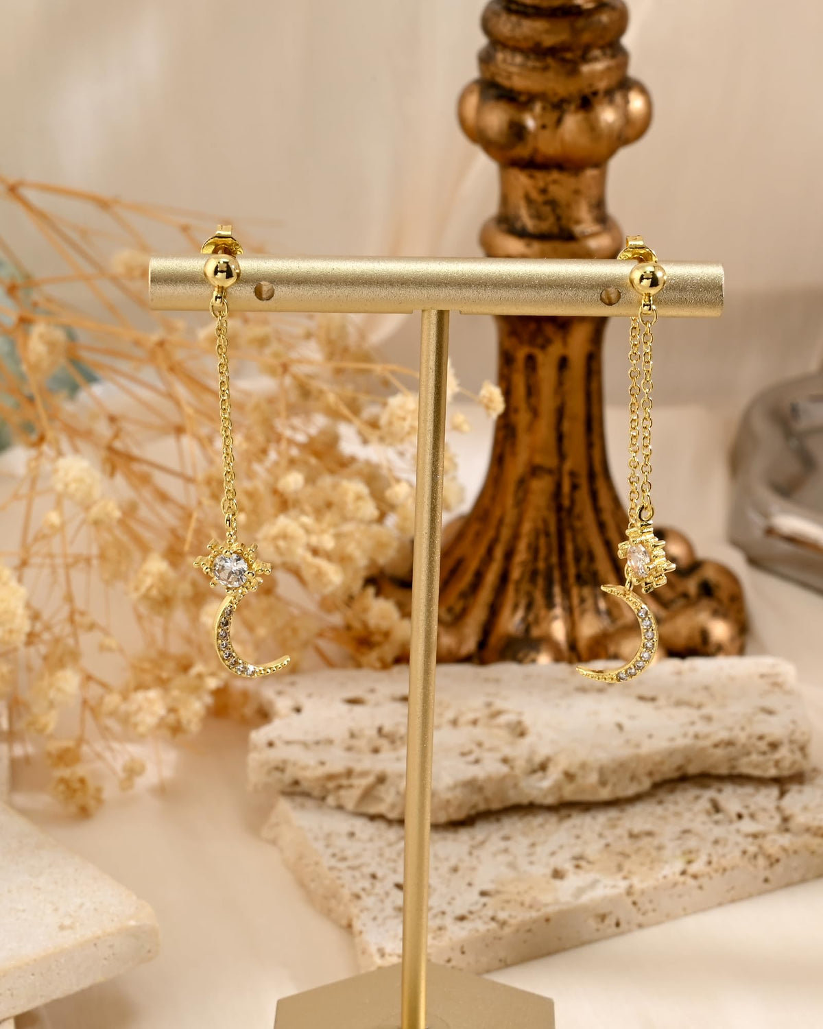 Moon and Star Dangle Earrings