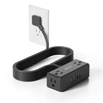 10Ft Long Extension Cord, SUPERDANNY Flat Plug Surge Protector Power Strip