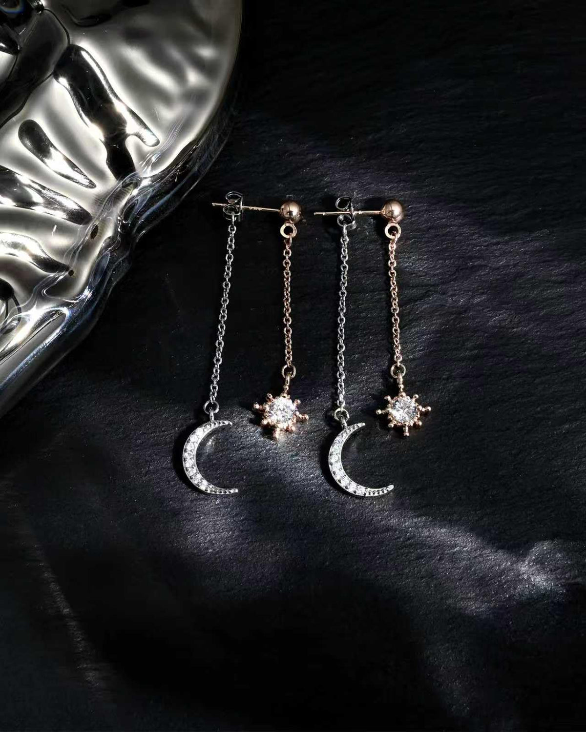Moon and Star Dangle Earrings