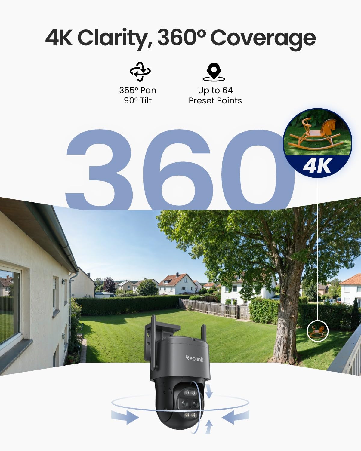 REOLINK 4K 8MP Dual-Lens PTZ Wired WiFi Outdoor Security Camera, 2.4/5GHz