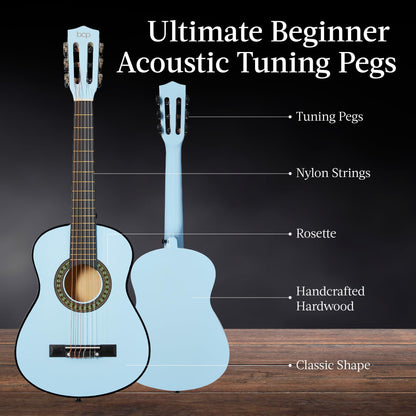 Best Choice Products 30in Kids Acoustic Guitar, All-in-One Beginner Starter Kit w/Strap, Case, Extra Strings, Rosette Inlay - Pink