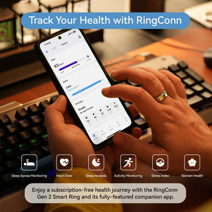 RingConn Gen 2 Smart Ring - Sleep Apnea Monitoring(Black, Size 9)