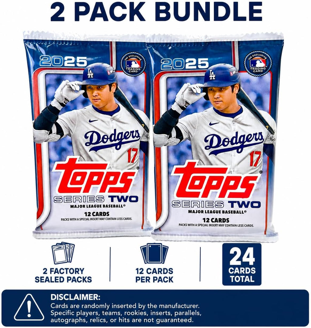 2025 Topps Series 2 Baseball Factory Sealed Pack Bundle, 2 Packs, 24 Cards Total, MLB Trading Cards