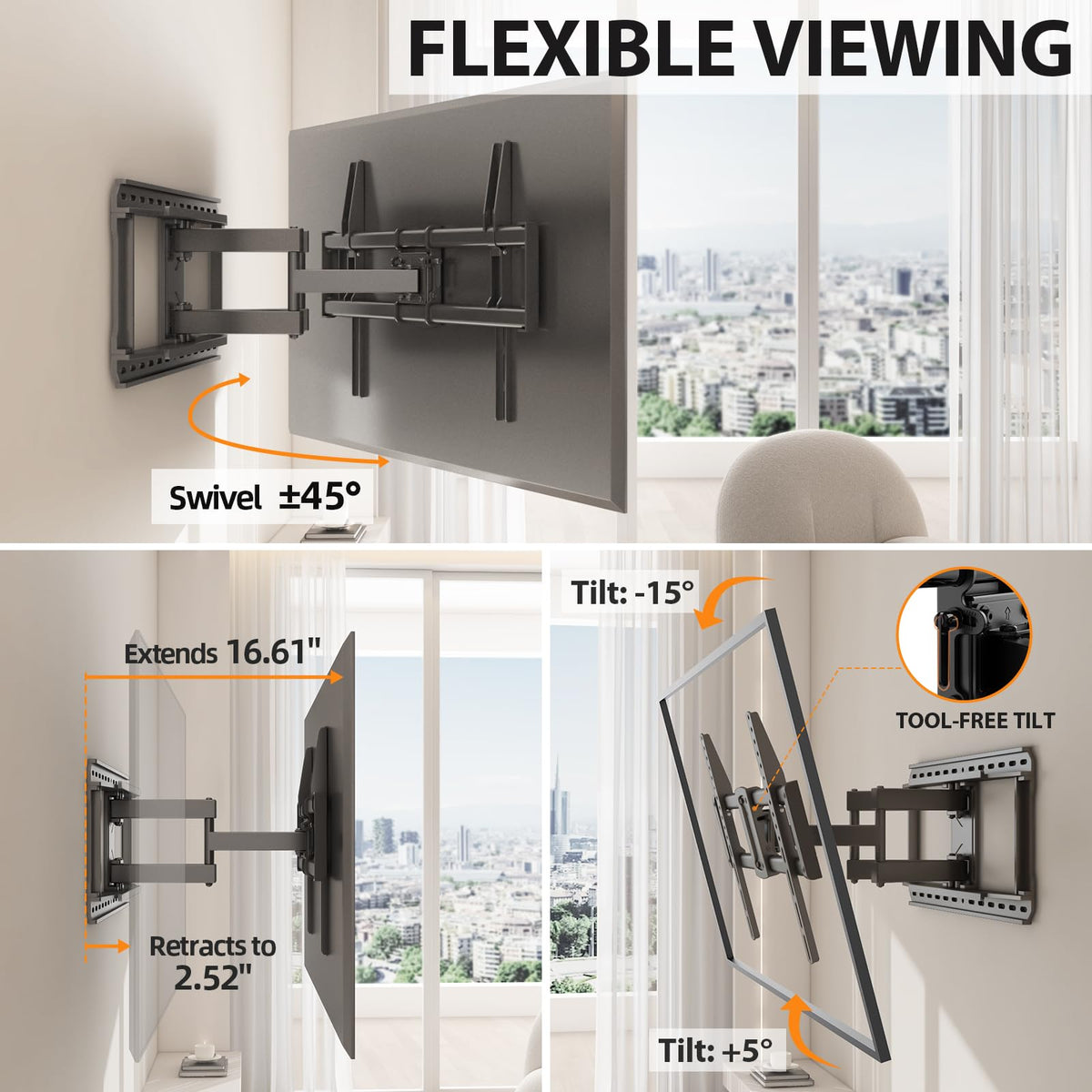 55 65 75 85 inch Tilting TV Wall Mount for 32-90 '' TVs, Low Profile TV Mount Bracket, Safe Lock & Quick Release,Max VESA 600x400mm, 24 inch Studs,132 lbs, Fit Most 55+ 75+ 85+ 86 TVs