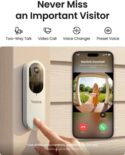 REOLINK Battery Video Doorbell (2nd Gen) 2K Wireless Camera White Version